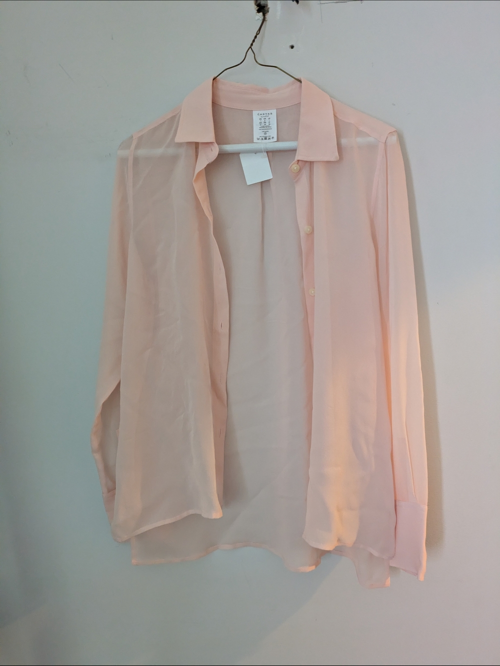 Canvas By Lands End 100% Silk Light Pink Blush Button Down Blouse  34 US 2 Rare